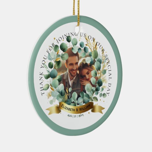 FOTO bruiloft dank u eucalyptus laat gunst Keramisch Ornament (Rechts)