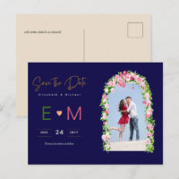 Foto bruiloft Save the Date Navy Pink Floral