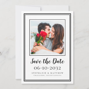 Foto Bruiloft Verloofde Koppel Modern Wit Zwart Save The Date