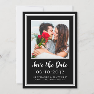 Foto Bruiloft Verloving Koppel Modern Zwart Wit Save The Date