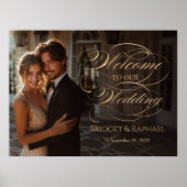 Foto bruiloft welkomstbord, elegant gouden script poster (Voorkant)