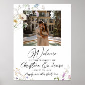 Foto bruiloft welkomstbord met wilde bloemen poster (Voorkant)