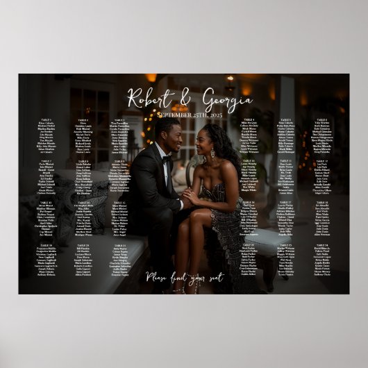 Foto bruiloft zitgrafiek elegante 24 tafels poster (Voorkant)
