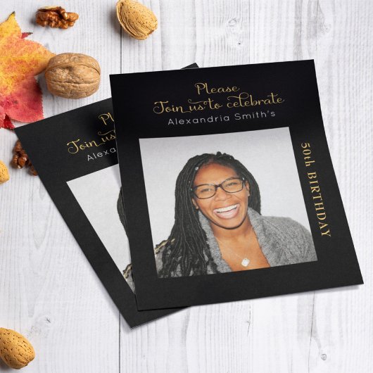 Foto Budget 50th Birthday Invitation Black Gold