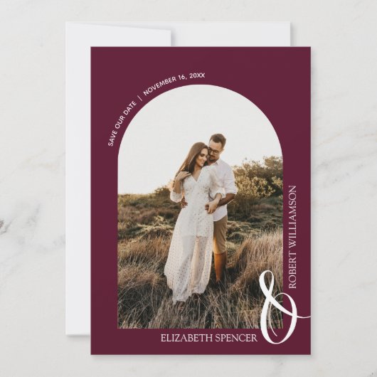 Foto Burgundy QR Code Weddenschap Save the Date (Voorkant)