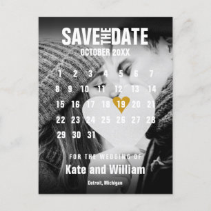 Foto Calendar Gold Heart Wedding Save the Date Aankondigingskaart