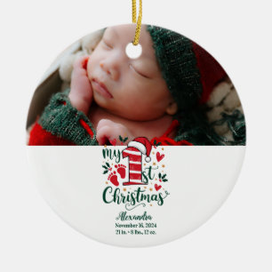 Foto Candy Cane Baby 1e Kerstmis Keramisch Ornament