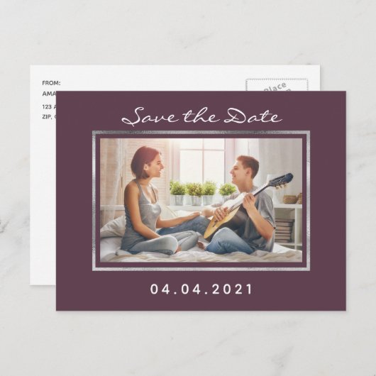 Foto cassis paarse trouwkaart Save the Date Aankondigingskaart (Voorkant / Achterkant)