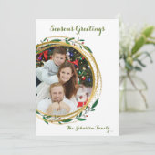 Foto Cirkel Goud Groen & Rode Kerst Kaart (Staand voorkant)