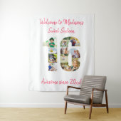 Foto collage 16e verjaardagsfeestje roze achtergro wandkleed (In situ)