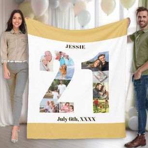 Foto Collage 21st Birthday Neutraal Zand Afbeeldin Fleece Deken