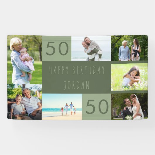 Foto Collage 7 Afbeelding Persoonlijk 50e verjaard Spandoek (Horizontaal)