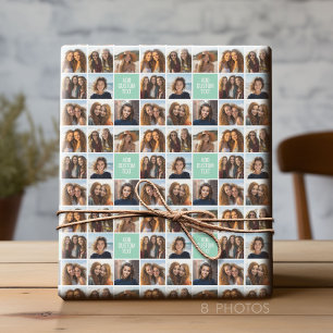 Foto Collage Aangepast Initiaal Muntgroen Cadeaupapier
