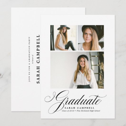 Foto Collage Afstuderen Card BLACK/3 foto's Kaart (Voorkant / Achterkant)