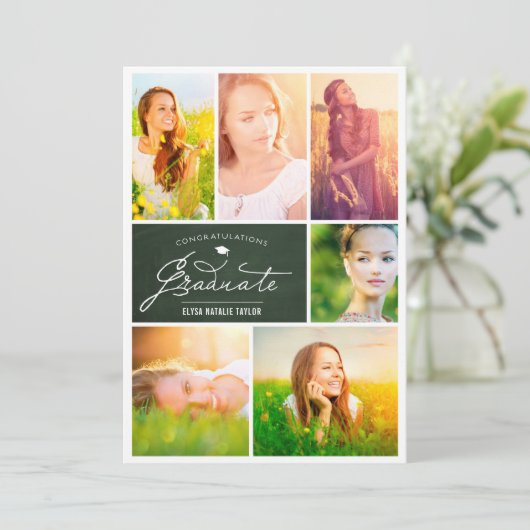 Foto-Collage Afstuderen Chalkboard Graduparty Kaart (Staand voorkant)