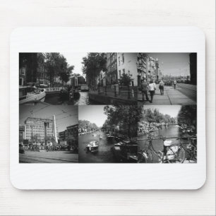 Foto collage Amsterdam 1 in zwart-wit Muismat