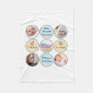 Foto: Collage Baby Boy Name, geboorte stats and du Fleece Deken