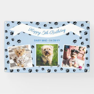 Foto: Collage Blue Black Paw Drukt Pet Birthday Spandoek