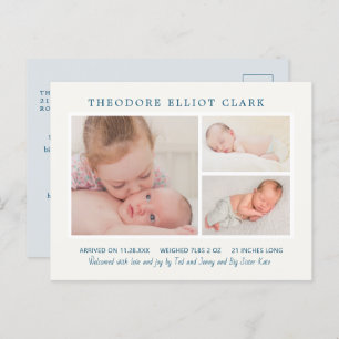 Foto Collage Blue Handsome Boy Birth Notice Briefkaart