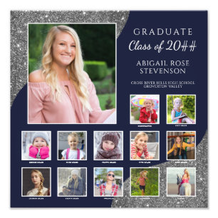 Foto Collage Blue Silver Glitter op de middelbare  Afdruk