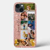 Foto Collage Calligrafie Monogram Naam Glitter Ca Case-Mate iPhone Case (Achterkant)