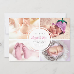 Foto Collage Cirkel Newborn Baby Girl Aankondiging