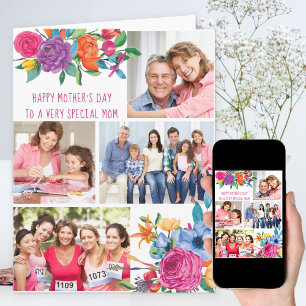 Foto Collage Colorful Floral Editable Kaart