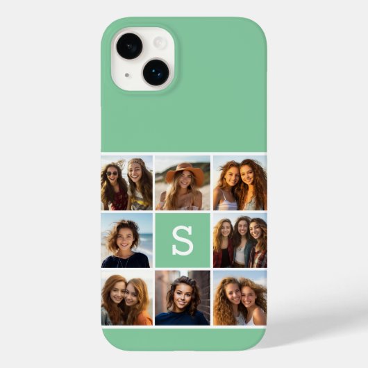 Foto Collage Custom Monogram Mint Green Case-Mate iPhone Case (Achterkant)