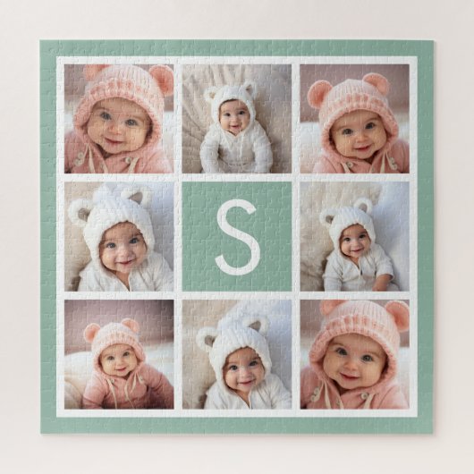 Foto Collage Custom Monogram Mint Green Legpuzzel (Verticaal)