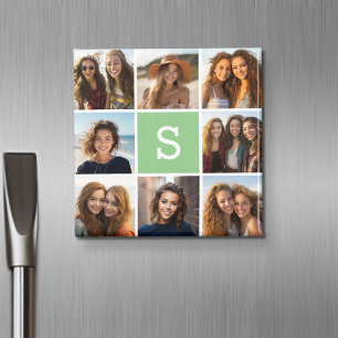 Foto Collage Custom Monogram Mint Green Magneet