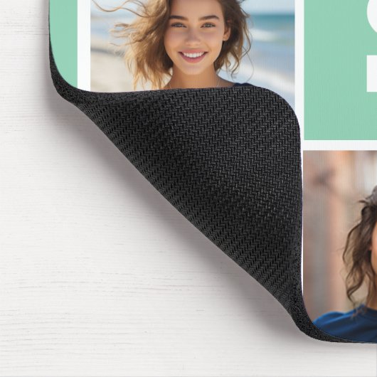 Foto Collage Custom Monogram Mint Green Muismat (Hoek)