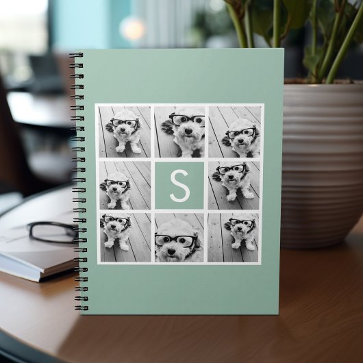 Foto Collage Custom Monogram Mint Green Notitieboek