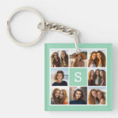 Foto Collage Custom Monogram Mint Green Sleutelhanger (Voorkant)