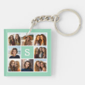 Foto Collage Custom Monogram Mint Green Sleutelhanger (Achterkant)