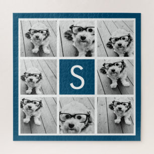 Foto Collage Custom Monogram Navy Blue Legpuzzel