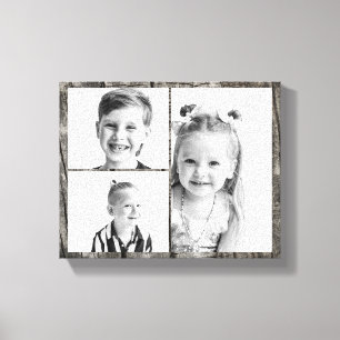Foto Collage Donker Hout Canvas Afdruk