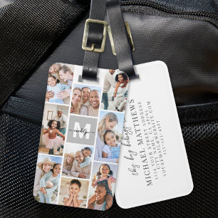 Foto Collage Eenvoudig Monogram Afbeelding Bagagelabel