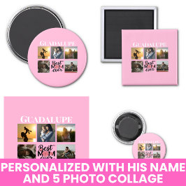 Foto Collage en Mama's Naam Roze Magneet