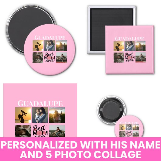 Foto Collage en Mama's Naam Roze Magneet