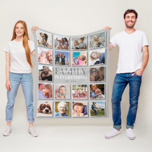 Foto Collage Familie Naam Gray Fleece Deken