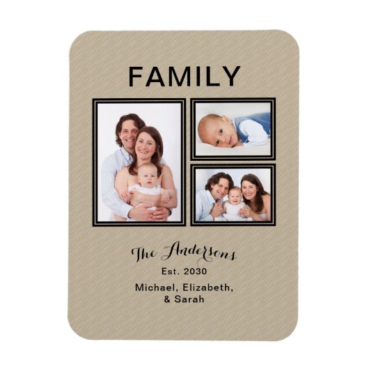 Foto Collage Familienaam Modern Sand Beige Magneet (Verticaal)