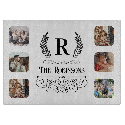 Foto Collage Familienaam & Monogramed custom Snijplank (Voorkant)