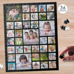Foto Collage Familienaam of Titel Zwart Legpuzzel