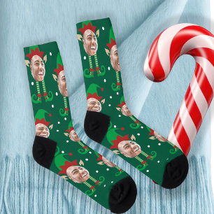 Foto Collage Grappig Gezicht Kerst Elf Sokken