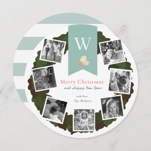 Foto Collage Greenery Krans Witte Vakantie Kaart (Voorkant / Achterkant)