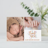 Foto Collage Handwrite New Born Baby shower Bedankkaart (Staand voorkant)