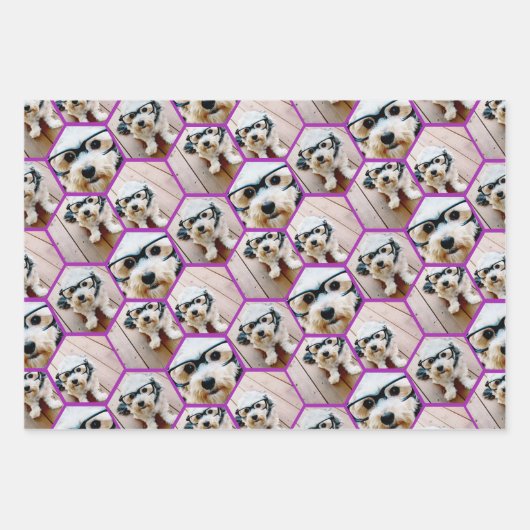 Foto collage in een funky hexagon patroon inpakpapier vel (Voorkant 3)