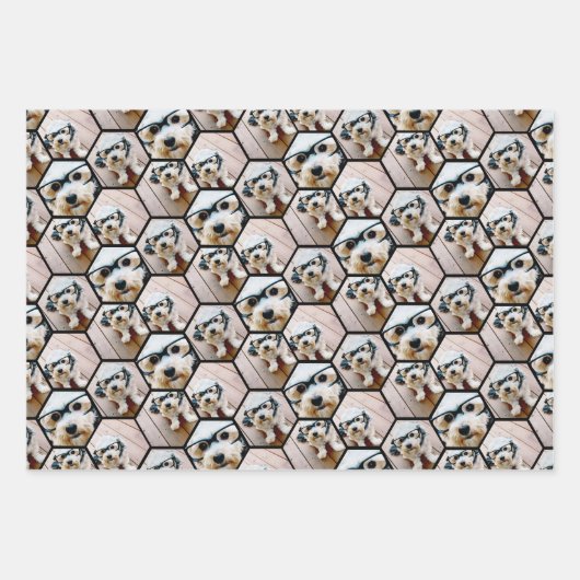 Foto collage in een funky hexagon patroon inpakpapier vel (Voorkant)