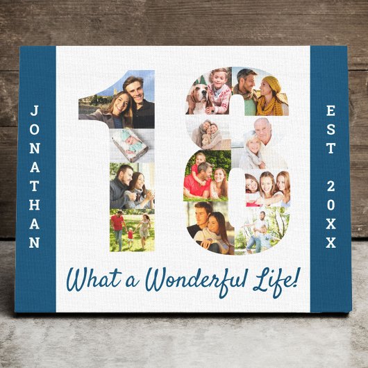 Foto Collage ingesteld op 18 Blue White Custom Canvas Afdruk