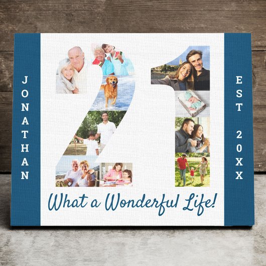 Foto Collage ingesteld op nummer 21 Blue White Cus Canvas Afdruk